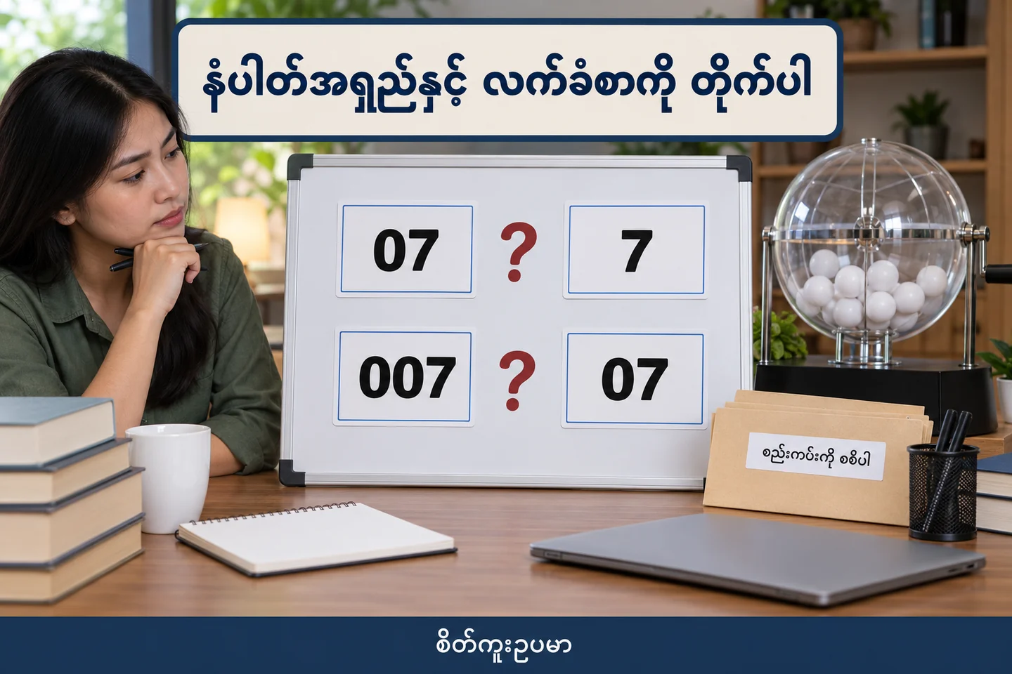 ဂဏန်းရှေ့သုညနှင့် လက်ခံစာအရှည် တိုက်နည်း ကို ပြထားသော စိတ်ကူးဥပမာပုံ။