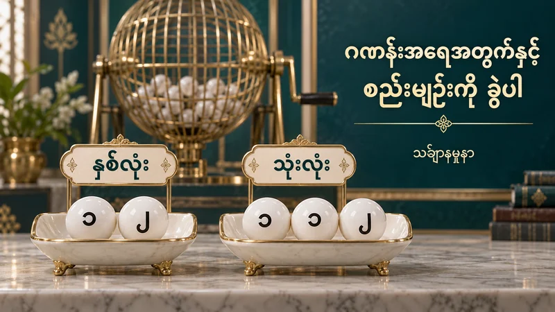 နှစ်လုံး ၁၂ နှင့် သုံးလုံး ၁၁၂ ကို ထီဘောလုံးဗန်းများဖြင့် ခွဲပြထားသော သင်္ချာသရုပ်ဖော်ပုံ